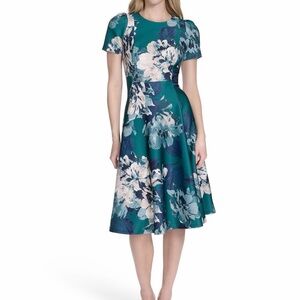 Calvin Klein Women's Women's Scuba Floral-Print Fit & Flare Dress